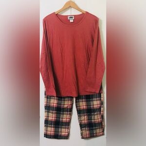 Metropolitan 2pc women’s pajama set top long sleeves flannel pant peach plaid.L